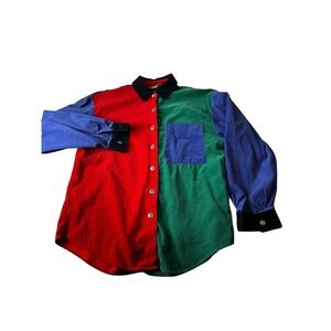 Vintage Pine Cove Corduroy Colorblock Button Up Shirt Size 6 Red Green Blue